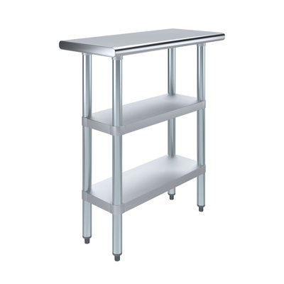 Table de travail en acier inoxydable avec deux tablettes