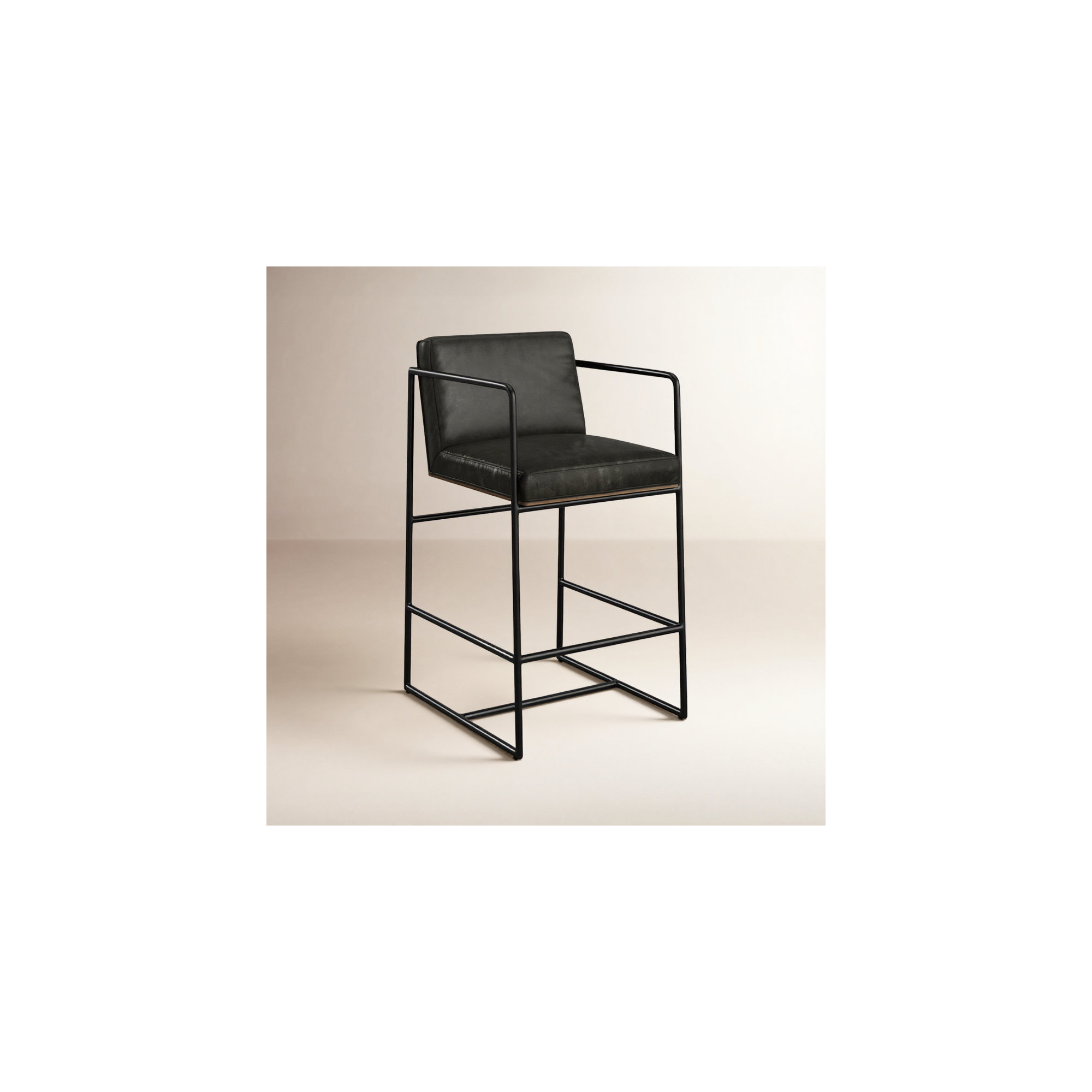 Sidney Genuine Leather Bar & Counter Stool, Dark Gray, Bar Stool (29.5” Seat Height)