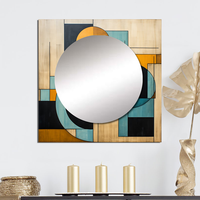 Serendipity - Abstrait Mid-Century géométrique - Miroir carré moderne Mid-Century, 23 po x 23 po