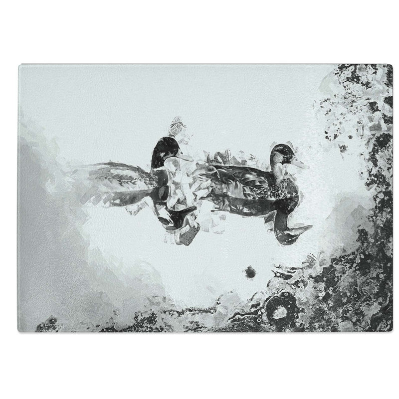 Glass Mallard Ducks in Abstract Chopping Board, 39 cm W x 28.5 cm L