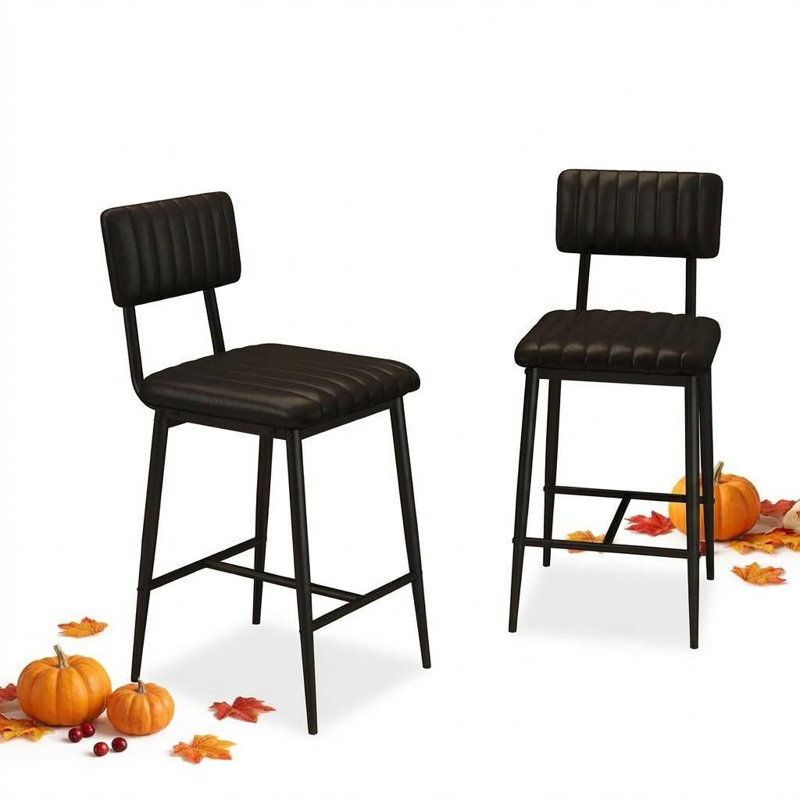 Counter Stool with Metal Frame, Black Seat/Black Frame