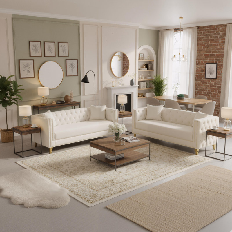 80.5" Tufted Velvet Sofa with Nailhead, Beige, 29" H x 80.7" W x 29" D