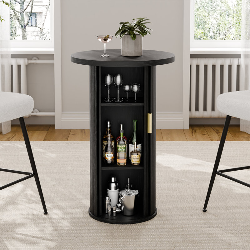 36" H Round Dining Table with Hidden Storage, Small Kitchen Bar Table for Dining Room, Pub, Basement, Black