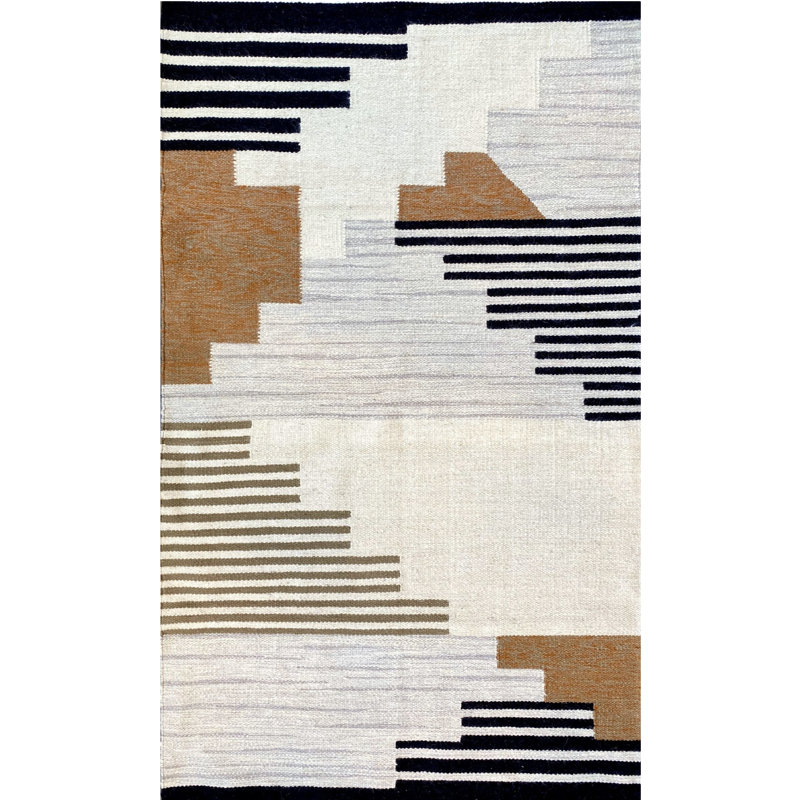 Tapis neutre à motif géométrique moderne, Rectangle 3 pi 4 po x 5 pi