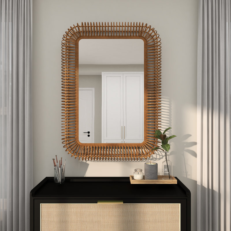 Miroir mural tribal en bois brun tissé à la main