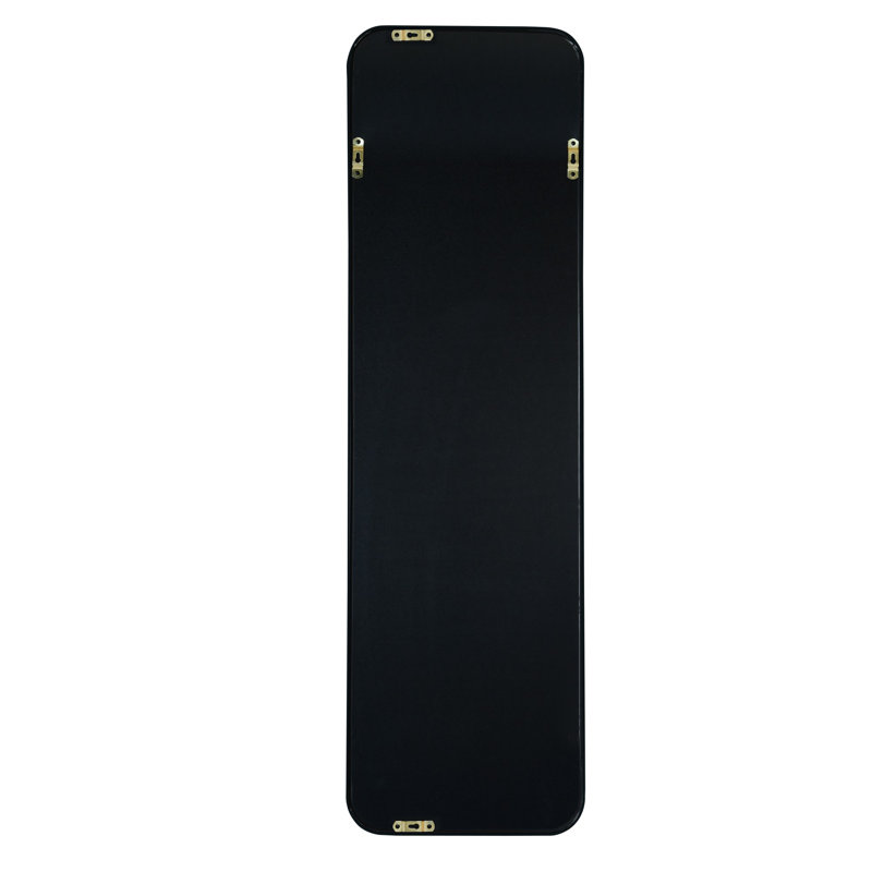 Tempered Glass and Aluminum Alloy Framed Decorative Wall Mirror, 47" x 14", Black, Rectangle