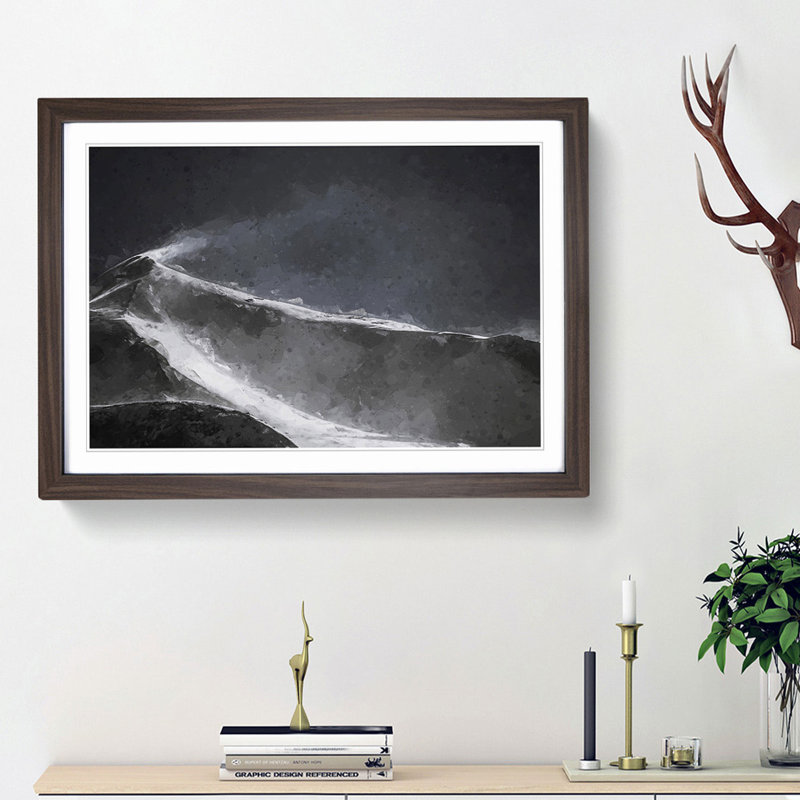 Snow upon a Mountain Peak in Abstract - Picture Frame Graphic Art Print, 27cm H x 36cm W x 2cm D, Walnut Framed