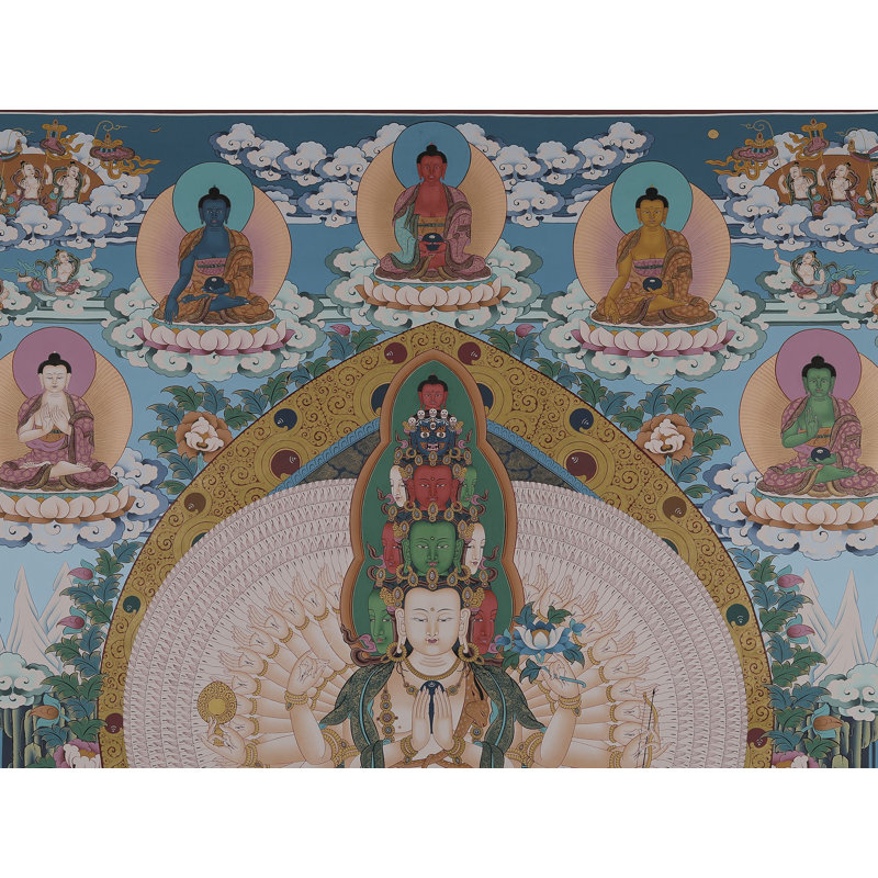 Lokeshvara (Thangka sans brocart) | Or pur 24 carats avec peinture acrylique
