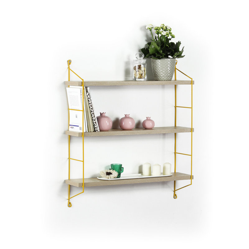 Support décoratif en métal à 3 niveaux - Fixation murale pour livres, objets de collection en chêne rustique pour livres