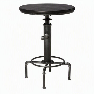 Industrial Bar Table 32.28"-36.22" Height Adjustable Swivel Round Wood Tabletop 23.62" Dia, Kitchen Dining Office Coffee Bistro Pub Table
