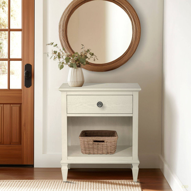 Table de chevet d'inspiration française avec rangement ouvert, Crème