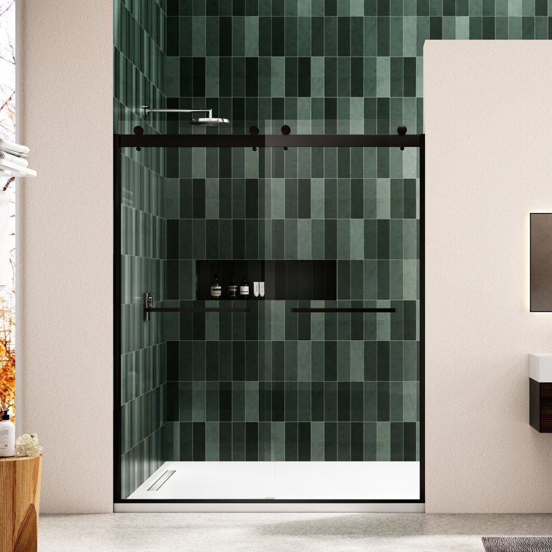 Porte de douche bypassée noir mat - verre trempé 5/16 po, système de glissement en douceur Collision, traitement Nano Easy Clean, double avec option de verre 6074