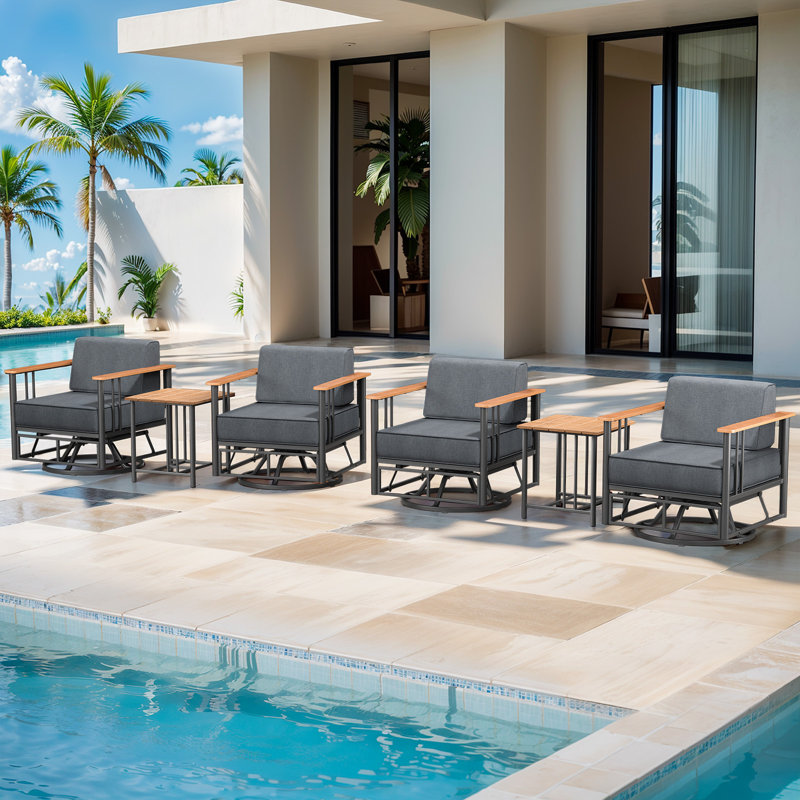 Ensemble de conversation pour patio 6 pièces Timberloft avec chaises pivotantes et coussins épais de 10 po, Gris, Noir