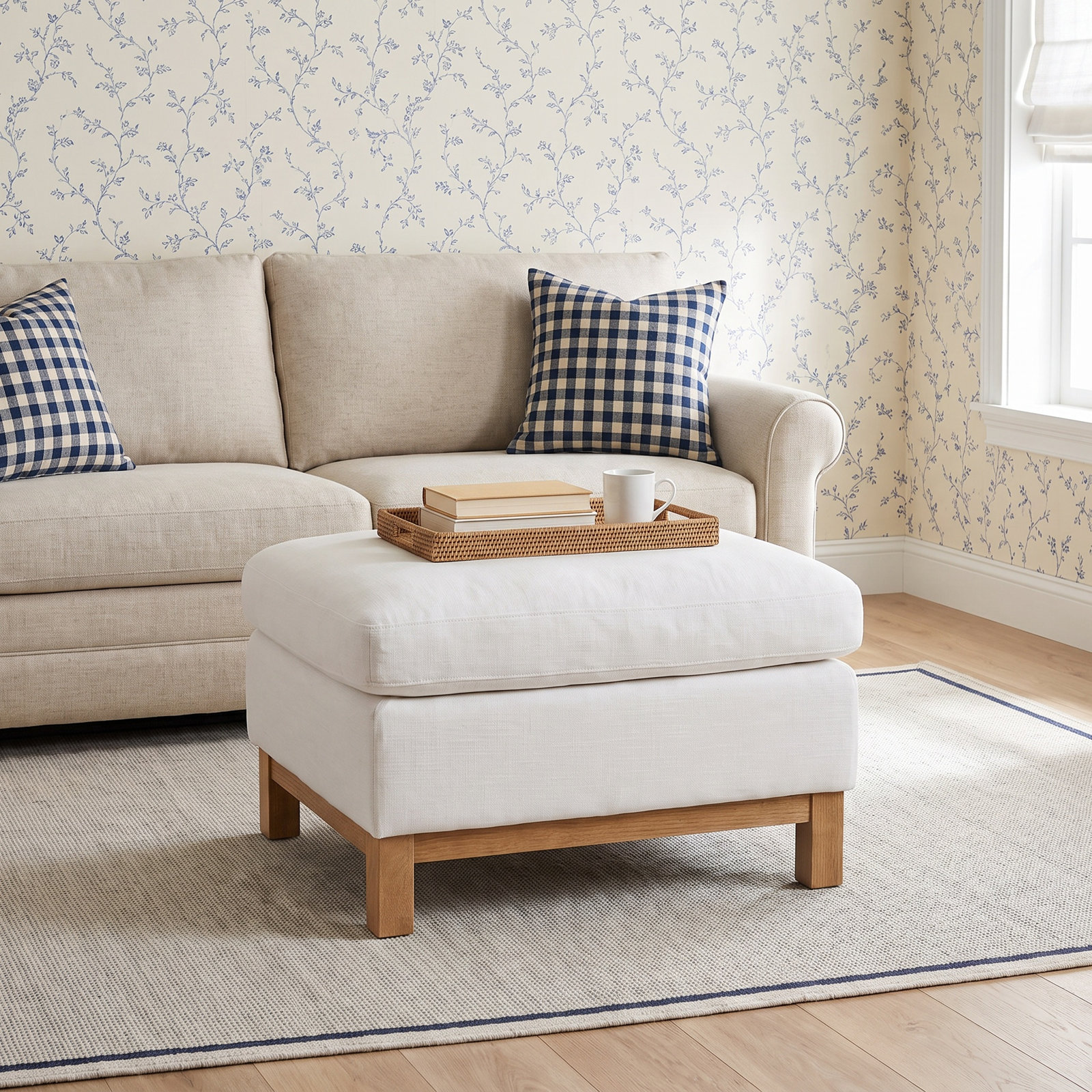 Cami 30" Ottoman, Cloud Linen Blend