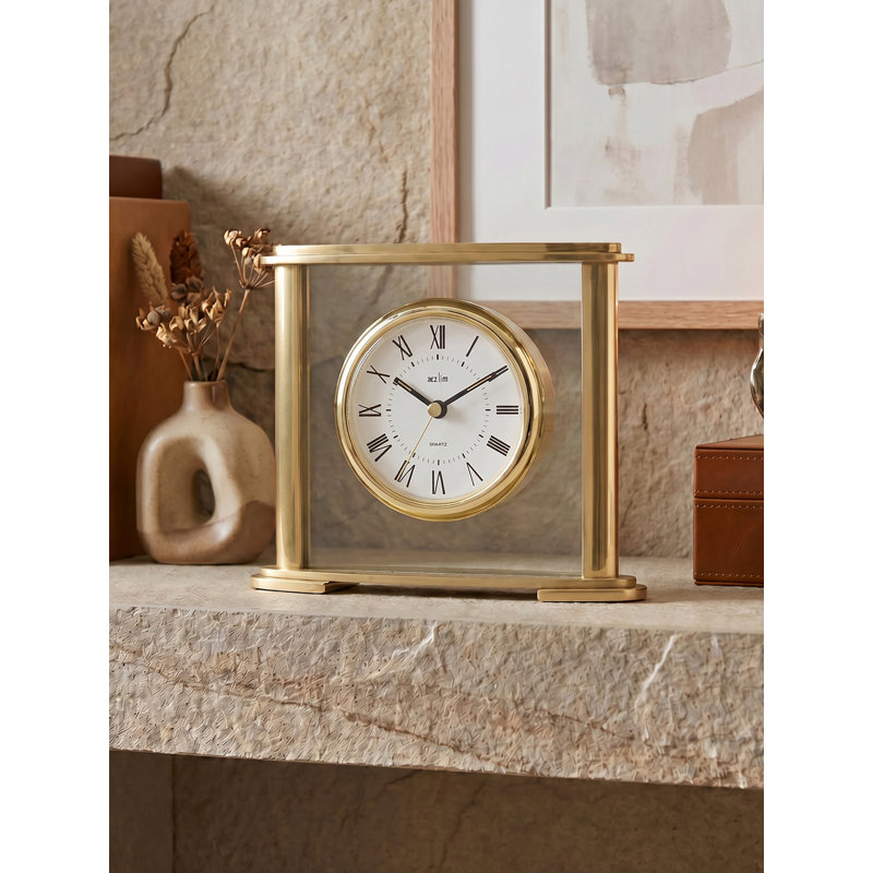 Acctim Colgrove Mantel Clock Quartz Polished Metal & Glass Floating Effect Gold
