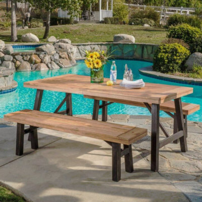 Outdoor Dining Set With 2 Benches And 1 Dining Table Patio