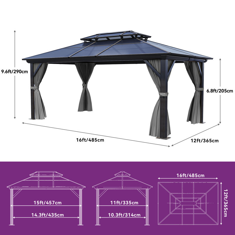 Aluminum Double Roof Patio Gazebo, 16 Ft. W x 12 Ft. D