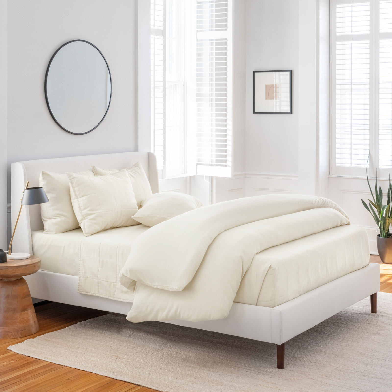 Kamau Linen Quilt Set, Full/Queen, Cream