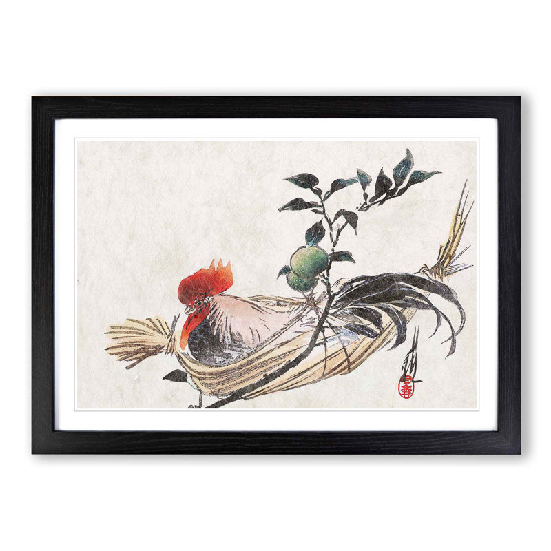Rooster by Ogata Gekko - Picture Frame Graphic Art Print, 35cm H x 50cm W x 2cm D, Black