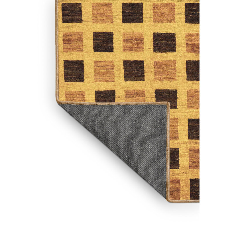 Tapis géométrique rectangulaire brun de 7 pi x 9 pi fabriqué à la machine Olibel