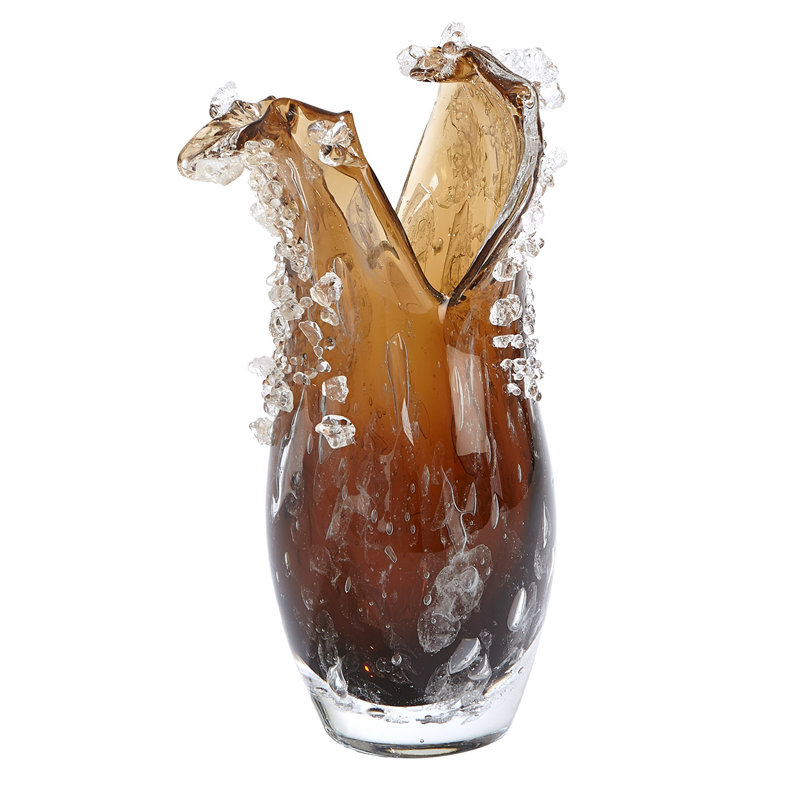 Vase de table en verre fait à la main, Brun
