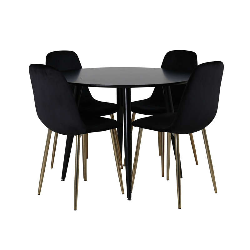 Duneany 4 - Person Dining Set, 86" H x 44" W x 52" D, Black/Gold