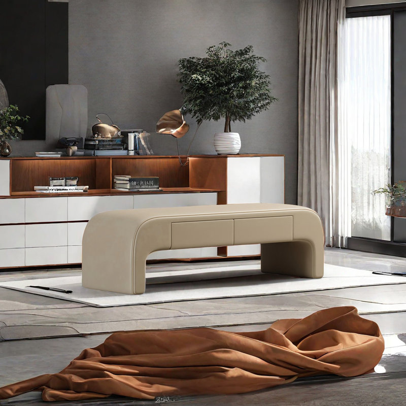 Simple Solid Wood End-of-Bed Bench, Off White