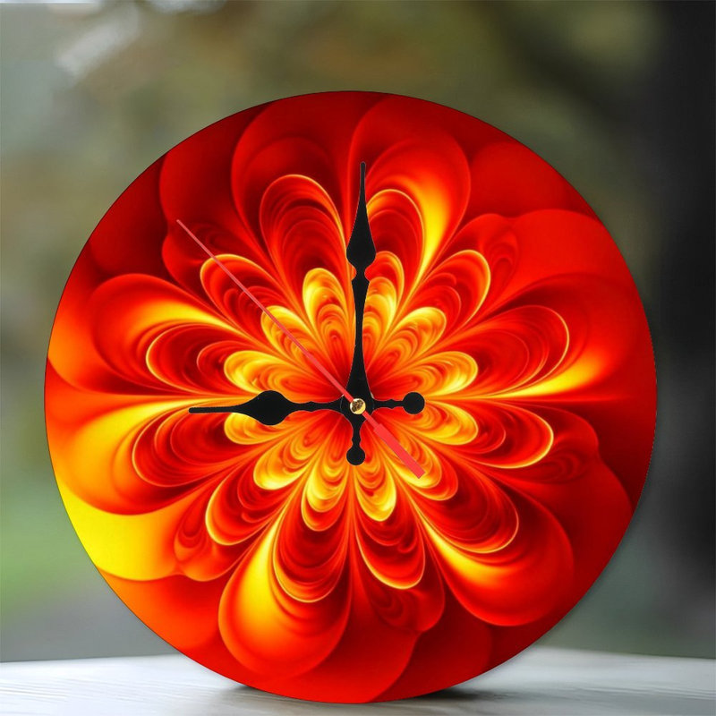 10" Round Wooden Wall Clock, Silent Quartz Movement, UV-Printed Design, Battery Operated, Red