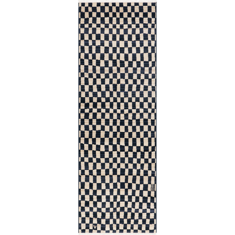 Dominique Abstract Checkered Fringe Area Rug