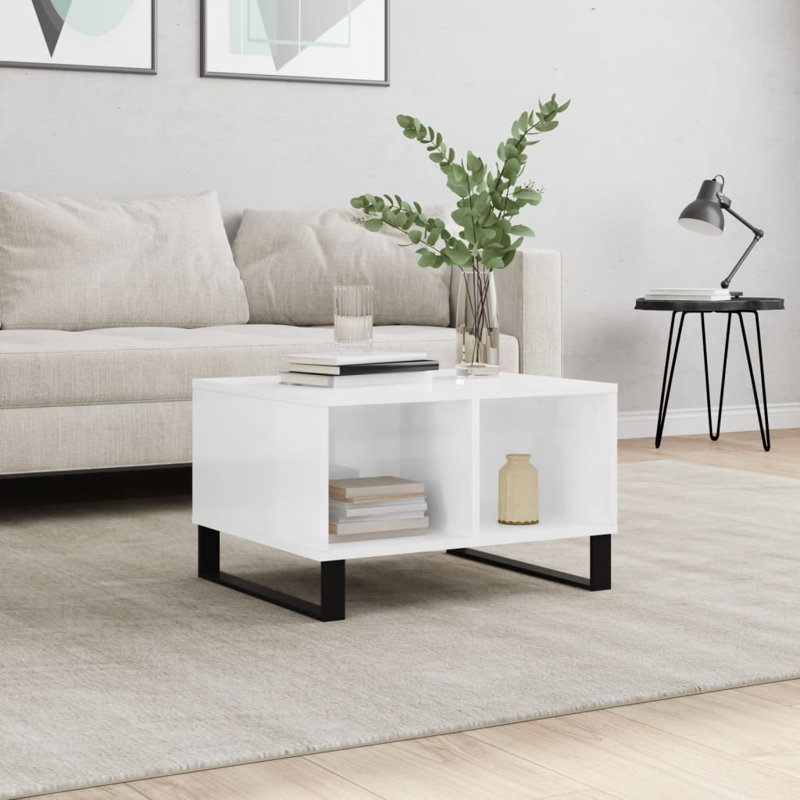Mitra Sled Coffee Table with Storage, High Gloss White