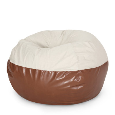 Fauteuil à billes rond Maxi en tissu et similicuir bicolore de 5 pieds, beige et brun café