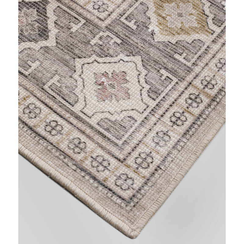 Tapis lavable en mélange de coton naturel, rosé, doré, noir, gris anthracite et beige Areleen, Rectangle de 5 pi x 8 pi