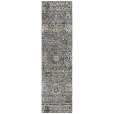 Machine Washable Indoor/Outdoor Xhevrie Pewter Rug