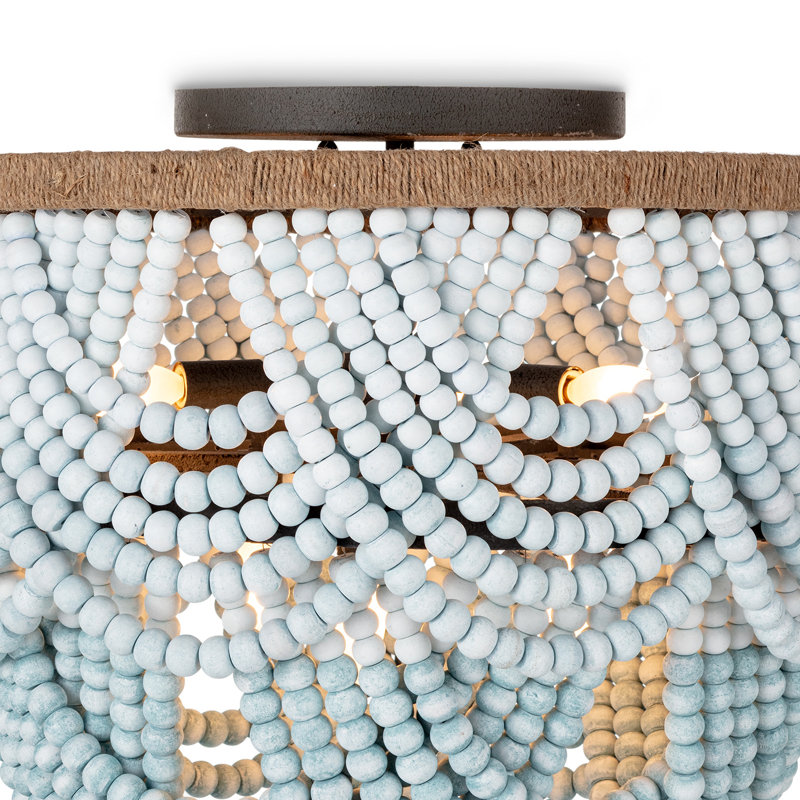 Ombre Wood Bead Flush Mount, White/Natural, White