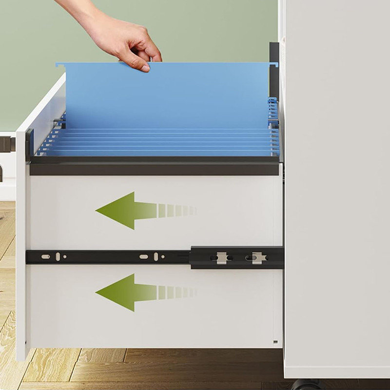 Lateral File Cabinets with Lock , File Cabinet with Charging Station for Home Office, Wooden Rolling Printer Stand with Shelves, White