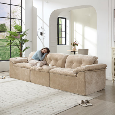 118" Sectional Sofa Comfy Cloud Couch for Living Room,Coffee 3-Seater Chenille Modern Sofa