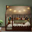 Spacieux lit double en bois avec rangement et tente Montessori