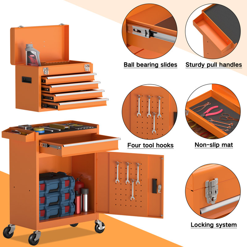 Coffre à outils à 5 tiroirs, Orange