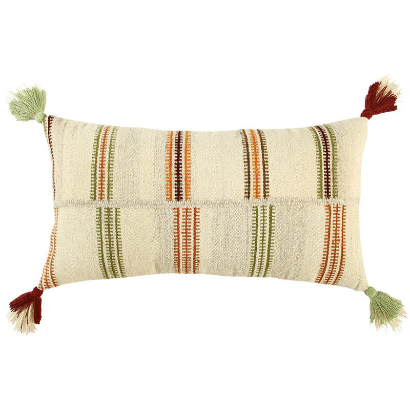 Handwoven Multi-Color Wool Striped Rectangular Pillow with Tassels