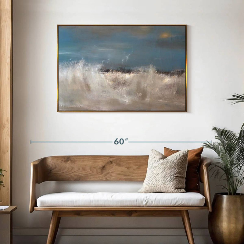 Vagues de la mer sauvage, Cadre flottant doré, 43 po x 29 po