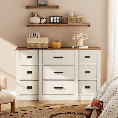 Laziza 52.5" Wide Modern Farmhouse Wooden Dresser With 9 Drawers For Kids