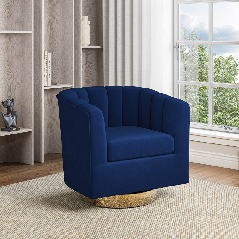 Fauteuil demi-tonneau pivotant de 31 po Brajan, Polyester bleu