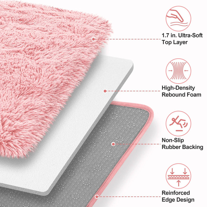 Tapis moelleux en mousse à mémoire de forme avec envers antidérapant de 9 pi x 12 pi, Rose, Rectangle 9 pi x 12 pi
