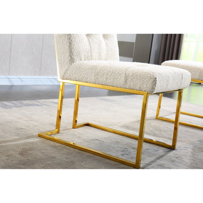 Chaise de salle à manger blanche moderne (2), base dorée sans installation Effort 2, blanc, doré, installation requise