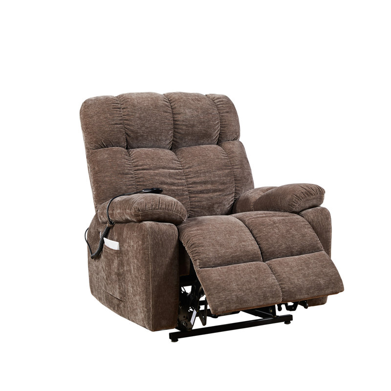 Lira Dual OKIN Motor Power Lift Massage Recliner Chair, Brown Fabric