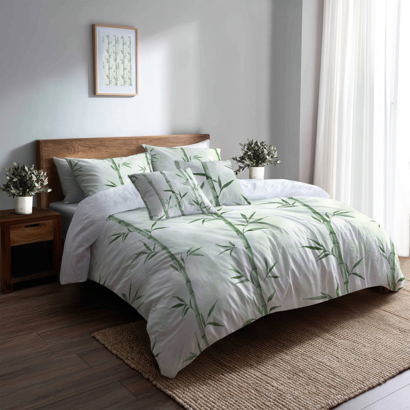 Floral 6 Pcs Comforter Set - Country Farmhouse Soft Bamboo With Shams And Throw Pillows