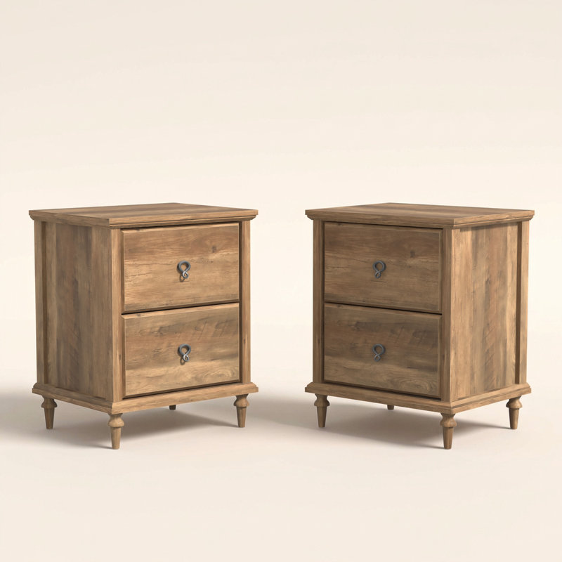 Aleana 21.5" H Solid Wood Tapered Legs 2-Drawer Nightstand (Set of 2)