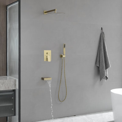 Single Handle 1-Spray 12 In. Shower Faucet 2.5 GPM With High Pressure Tub Hand Shower (Valve Included)