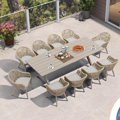 10 - Person Patio Dining Set Rectangular Table with Cushions Included