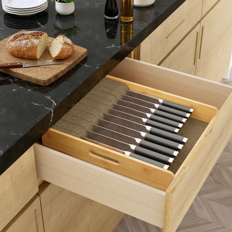 Grand tiroir de rangement pour couteaux en bambou, bloc de rangement dans le tiroir pour couteaux de cuisine, Jaune